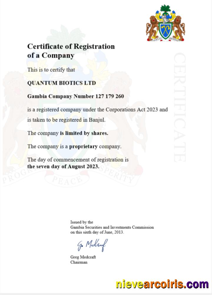 Gambia certificate of registration